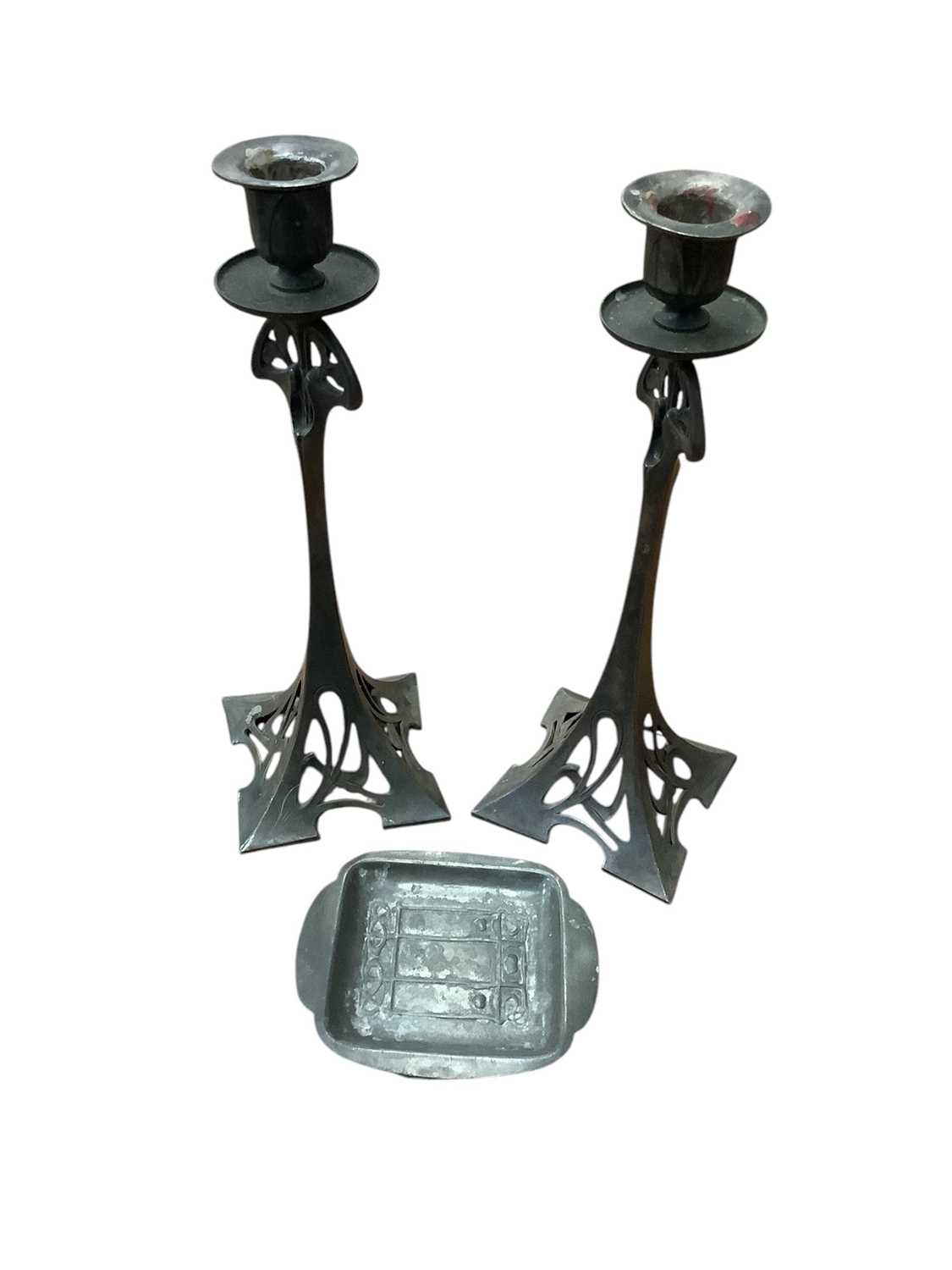Lot 2513 - Pair of Art Nouveau WMF candlesticks and a