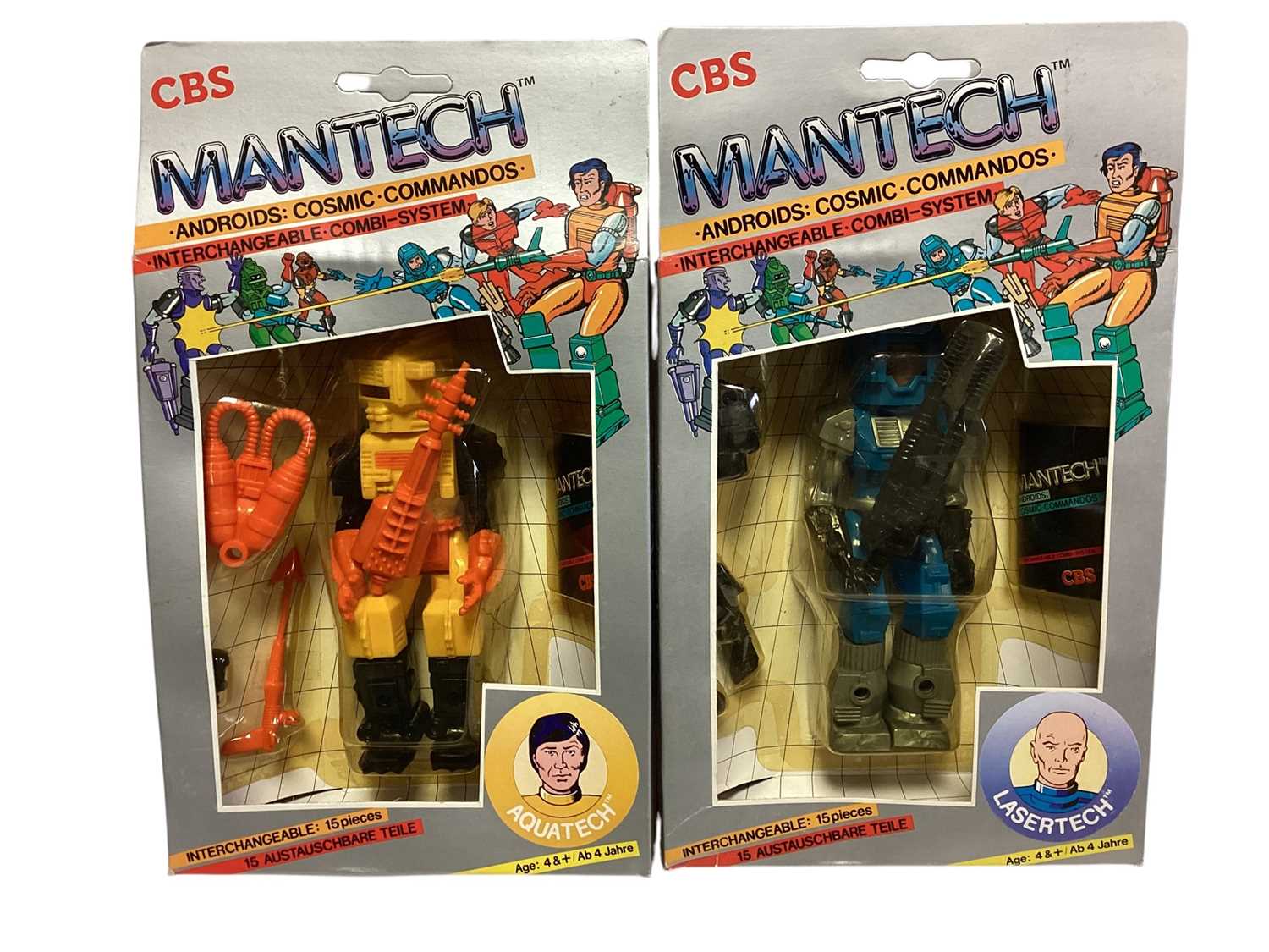 Lot 1719 - CBS Remco (c1983) Mantech Android Cosmic Commandos with interchangeable combi-systems including Lasertech, Aquatech, Doomtech & Megatech, all boxed No.74-002 (4)