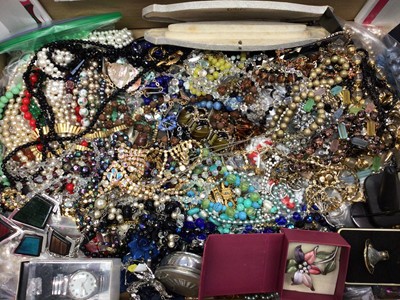 Lot 202 - Large quantity of vintage necklaces including various beads, marcasite, gilt metal etc, together with a group of clip on earrings and other bijouterie