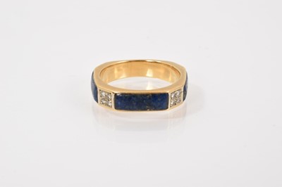 Lot 218 - Diamond and lapis lazuli panel ring in gold setting