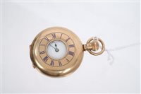 Lot 879 - Ladies' gold (9ct) half hunter fob Watches...