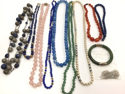 Lot 224 - Group of vintage bead necklaces to include lapis lazuli, rose quartz, carnelian, etc