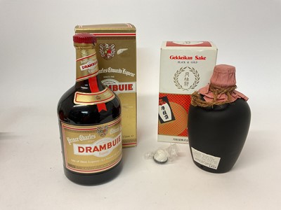 Lot 59 - Two bottles, Drambuie 1 litre, 40%, boxed, and Gekkeikan Black & Gold Sake, boxed