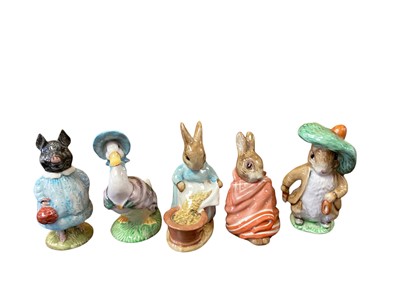 Lot 1263 - Collection of 10 Beswick Beatrix Potter figures to include Pig-Wig BP-3a, Jemima Puddleduck, Cecily Parsley, Poorly Peter Rabbit, Ribby, Benjamin Bunny, Tabitha Twitcett, Little Pig Robinson (bo...