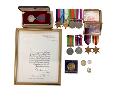 Lot 884 - Second World War medal group comprising 1939 - 1945 Star, Atlantic Star, Defence and War medals (court mounted), together with a 1939 - 1945 Star, Africa Star, Defence and War medals