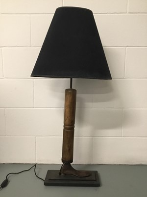 Lot 28 - Cobblers Workshop Shoe Lath Tool lamp, 75.5cm on 15cm x 35cm base