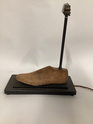 Lot 29 - Cobblers Shoe Lath lamp, 42cm without shade, on 35cm x 15cm base