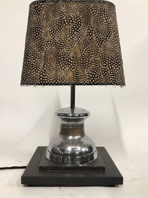 Lot 32 - Gibbs Boat Winch Lamp with guinea fowl half shade, 33cm without shade, 47cm with shade, on 25cm square base