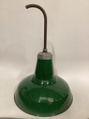 Lot 35 - Large green Industrial lamp, 65cm including attachment, 45cm diameter, c. 35cm without attachment