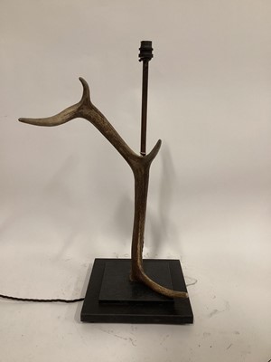 Lot 46 - Red Deer Antler lamp, 62cm including fitting, on 25cm square base