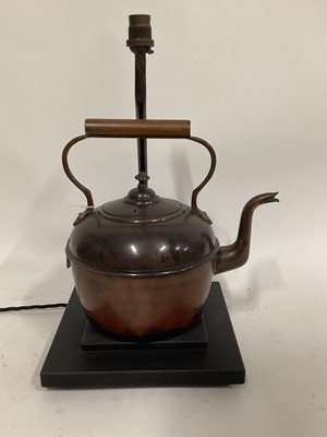 Lot 51 - Vintage Copper Kettle lamp, 40cm including fitting, on 23cm square base