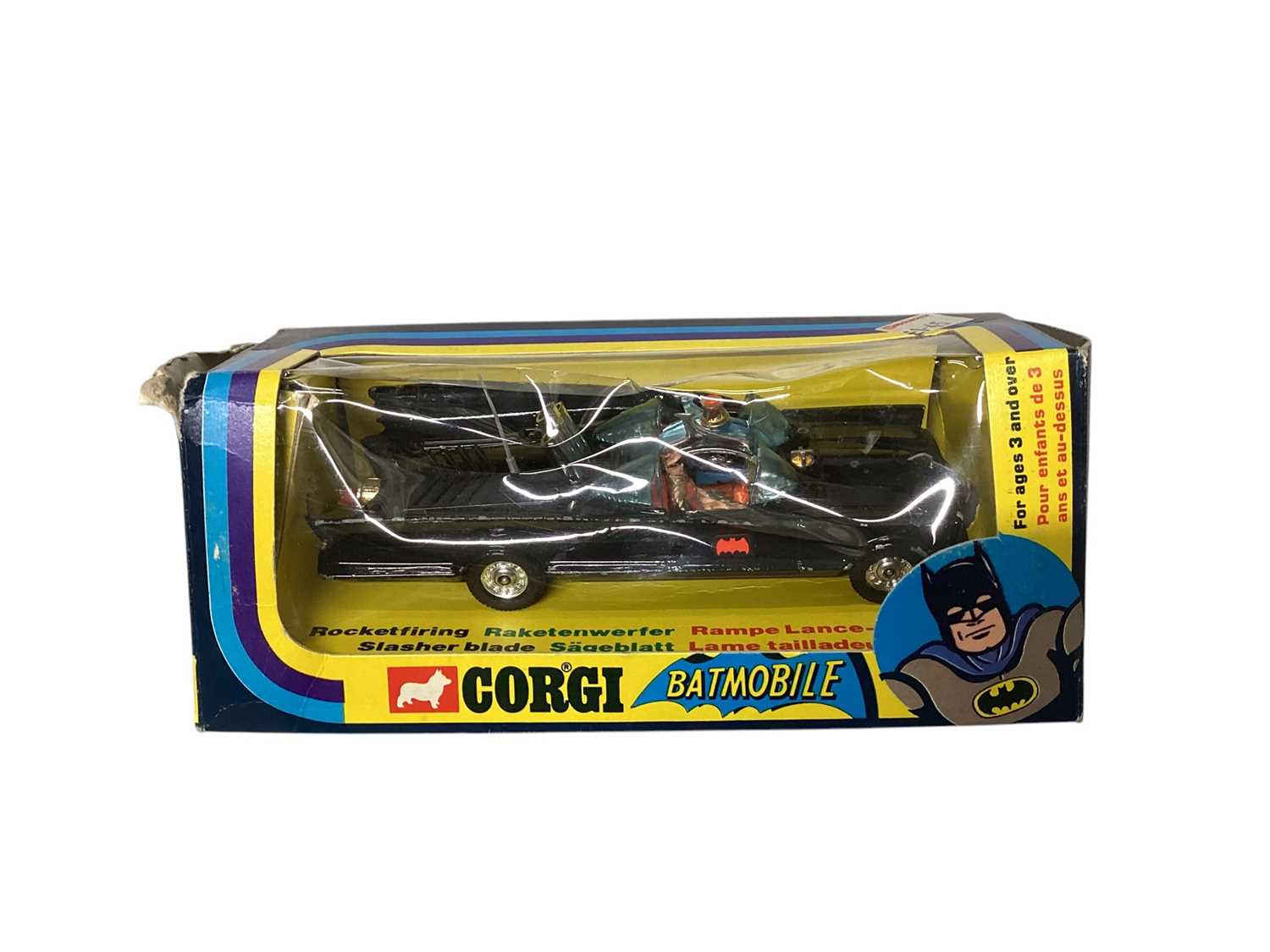 Lot 2036 - Corgi Batmobile diecast model, boxed (poor) No.267 and loose Dinky UFO Interceptor No.351, Spectrum Pursuit Vehicle, Shado 2, Adveture 2000 Command Raiders and other vehicles (1 box)