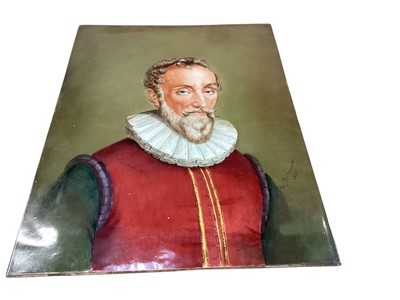 Lot 1334 - 19th century porcelain plaque painted with Tudor style portrait