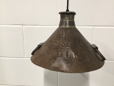 Lot 61 - Milk Churn top hanging light, 20cm high, 30cm diameter with 7cm circular ceiling mount