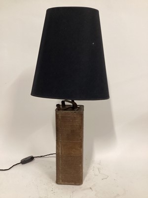 Lot 66 - French Petrol Can lamp with shade, 77cm high with shade, base of can 12cm square