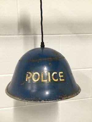 Lot 75 - Police Helmet hanging light, 28cm x 32cm x 18cm, with 7cm diameter circular ceiling fitting