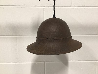 Lot 76 - Helmet hanging light (Second World War British Civil Defence), 29cm across x 32cm, 18cm high, with circular ceiling fitting 10cm diameter