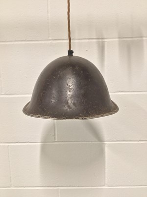 Lot 78 - Helmet hanging light (American), 31cm x 28cm x 16cm deep, on 10cm diameter ceiling fitting