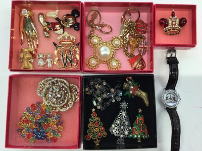 Lot 240 - Collection of Butler & Wilson multi-coloured diamanté novelty brooches, keyrings and Christmas jewellery