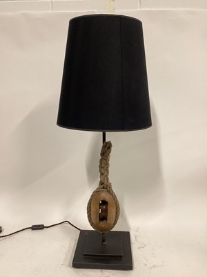 Lot 87 - Block lamp with cone shade, 90cm high with shade, on 23cm square base