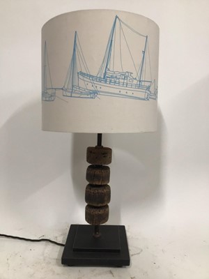 Lot 89 - Fishing floats lamp, with boats shade, 61cm high with shade, 41cm without shade, on 17cm square base