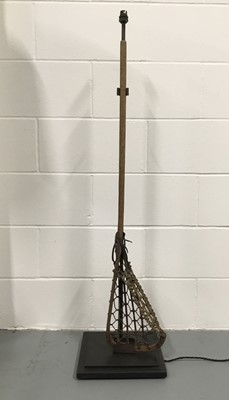 Lot 92 - Vintage Lacrosse Stick floor lamp, 124cm high, on 30cm square base