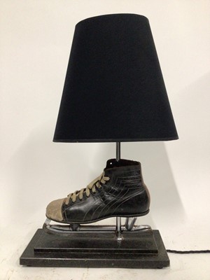 Lot 95 - Vintage Ice Skate lamp, 58cm high with shade, on 36cm x 15cm base