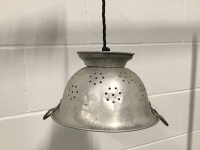 Lot 97 - Colander hanging light, 23cm diameter, on 8cm diameter ceiling fitting