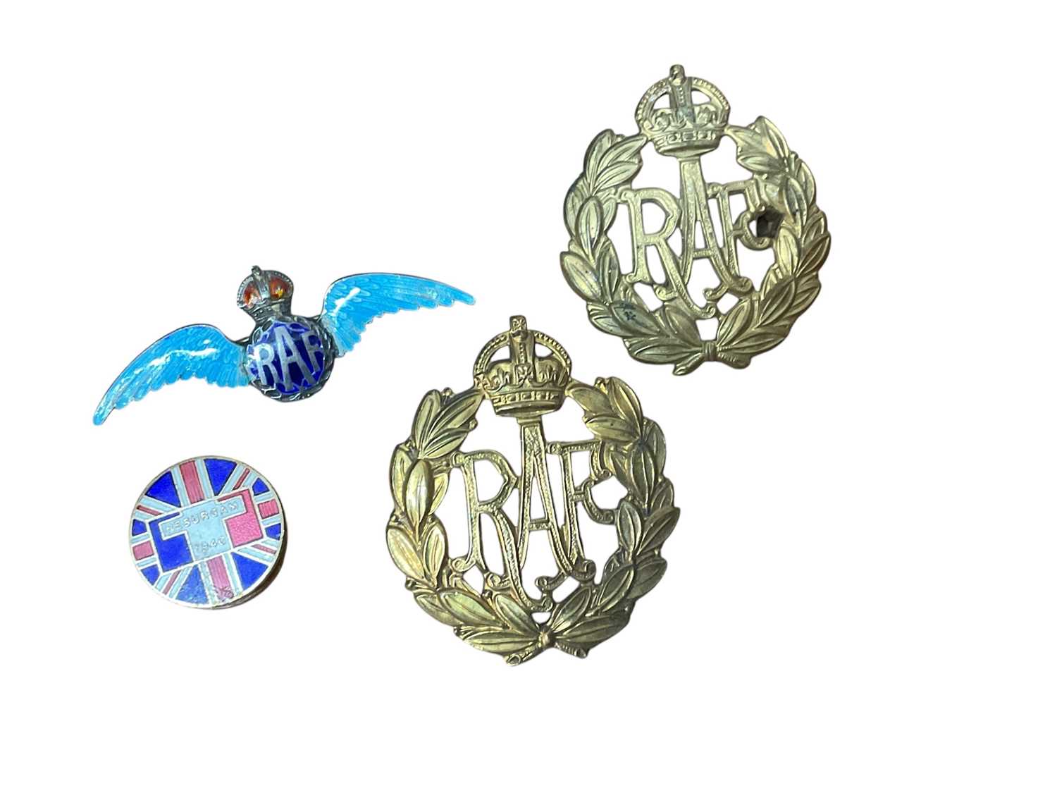 Lot 947 - Second World War silver and enamel RAF sweetheart brooch and other military badges.