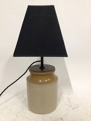 Lot 99 - Earthenware flask lamp with shade, 46cm high including shade, 15cm diameter base