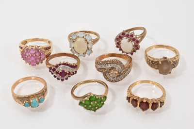 Lot 253 - Group of nine 9ct gold gem set dress rings