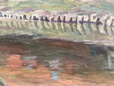 Lot 1309 - Manner of Sir Alfred Munnings (1878-1959) oil on canvas - Riverside Buildings, bearing signature, 51cm x 61cm, in gilt frame