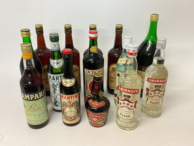 Lot 134 - Various wines and spirits, including Smirnoff, Martini, Campari, English Sherry, etc (14 bottles)