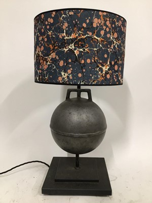 Lot 110 - Buoy lamp with marble shade, 57cm high with shade, on 23cm square base