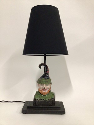 Lot 111 - Vintage Leprechaun Doorstop lamp with shade, 63cm high with shade, 25cm x 13cm base