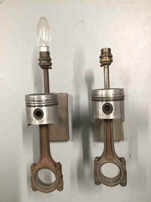 Lot 118 - Pair of Piston wall lights, 32cm, 18cm depth, on wall mounts 14cm x 8cm