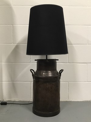 Lot 131 - Large Milk Churn lamp with shade, 99cm high with shade