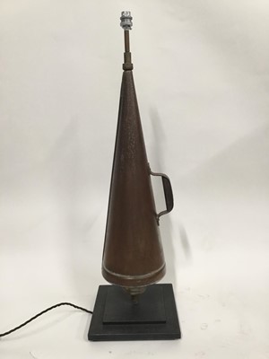 Lot 133 - Old Fire Extinguisher lamp, 87cm high to top of light fixing, on 25cm square base