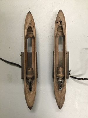 Lot 139 - Pair Loom Shuttle wall lights, 39cm, with 11cm x 16cm wall fittings