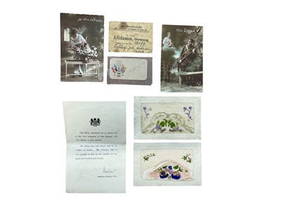 Lot 885 - First World War German Prisoner of War identification card, condolence slip and postcards.