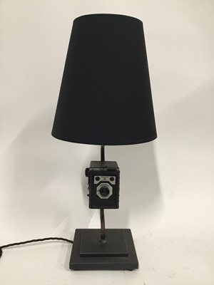 Lot 143 - Vintage Camera (Conway) lamp with cone shade, 63cm with shade, on 18cm square base