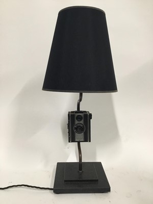 Lot 144 - Vintage Camera (Coronet) lamp with cone shade, 65cm with shade on 20cm square base