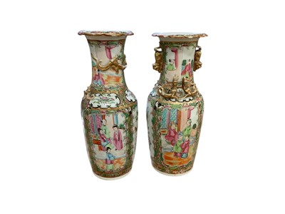 Lot 61 - Near pair of late 19th century Chinese Canton famille rose vases