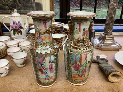 Lot 61 - Near pair of late 19th century Chinese Canton famille rose vases