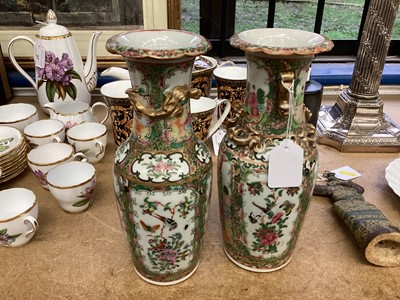 Lot 61 - Near pair of late 19th century Chinese Canton famille rose vases