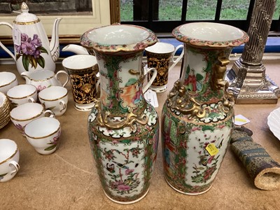 Lot 61 - Near pair of late 19th century Chinese Canton famille rose vases