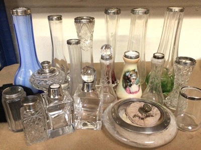 Lot 1018 - Collection of silver mounted glass bottles, vases etc