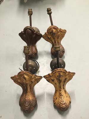 Lot 150 - Two near pairs Bath Feet wall lights, the first 34cm to top of light fitting x16cm wide x 23cm deep on 10cm diameter wall mount, the second 36cm x 16cm x 23cm on 10cm diameter wall mount