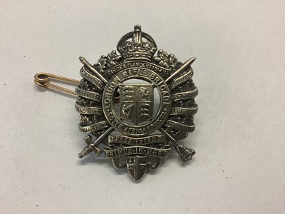 Lot 784 - 1920's London Rifle Brigade Officers silver cap badge, with battle honours up to Ypres 1915, 1917, hallmarked Birmingham 1926.