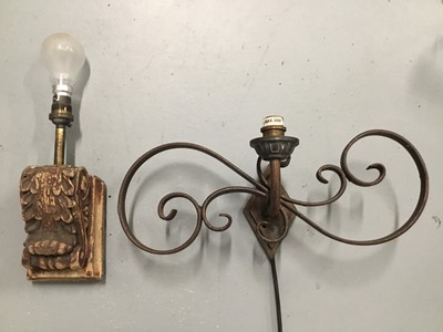 Lot 152 - A Wood and Composite Acanthus wall sconce and another wrought iron scroll wall light